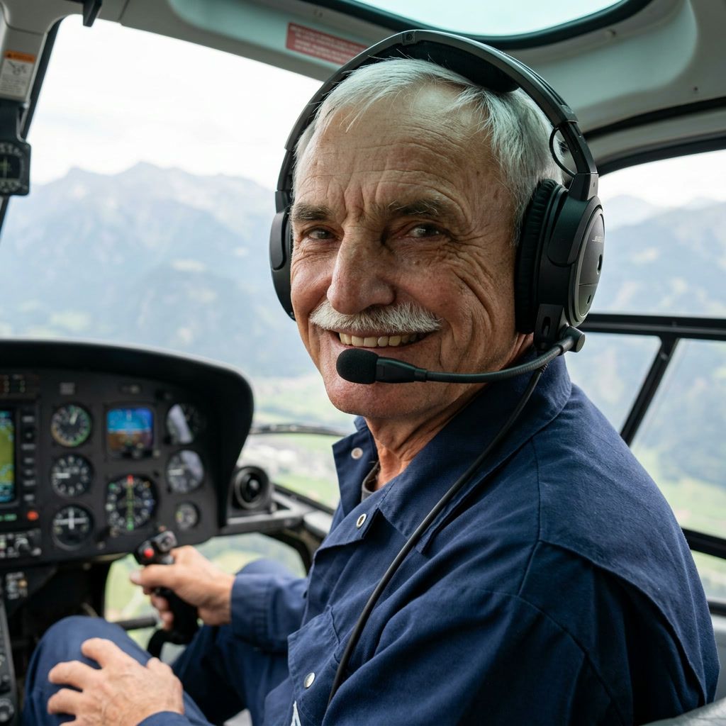 John Caviezel mit Headset im Helikoptercockpit.